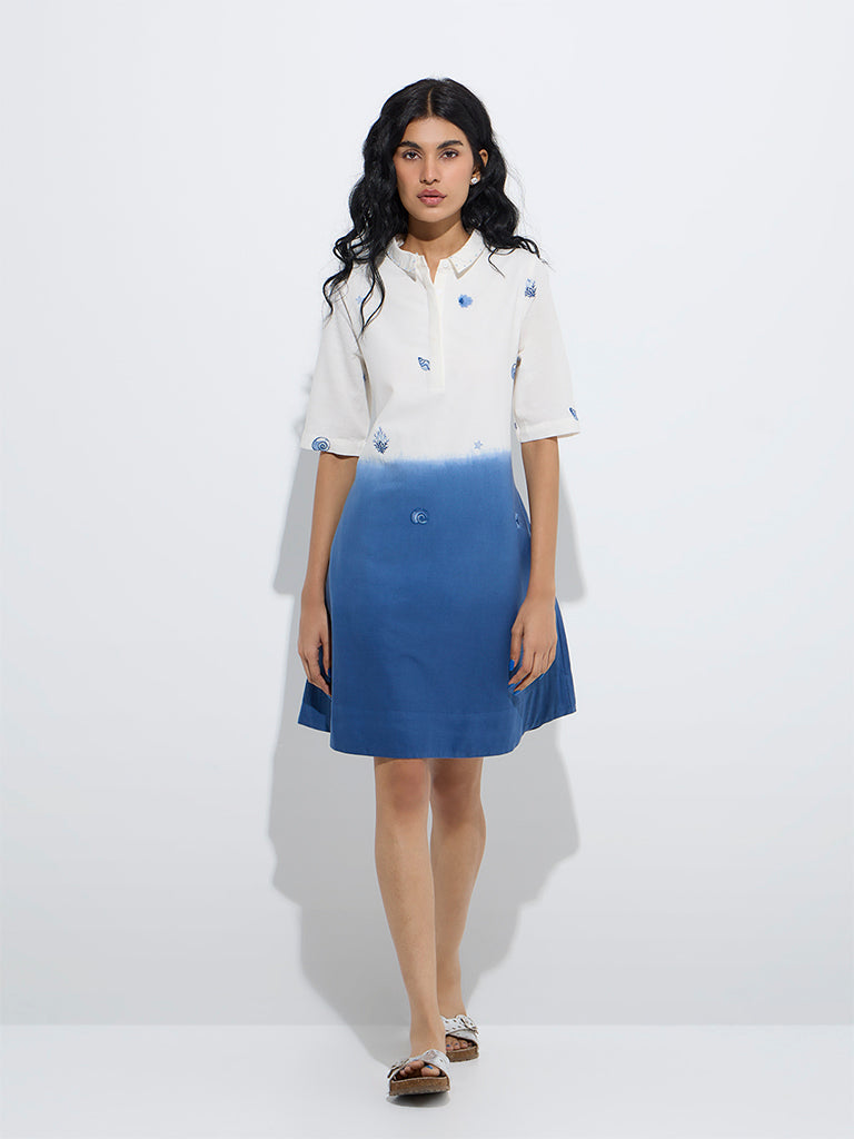 Bombay Paisley Blue A-Line Cotton-Blend Dress