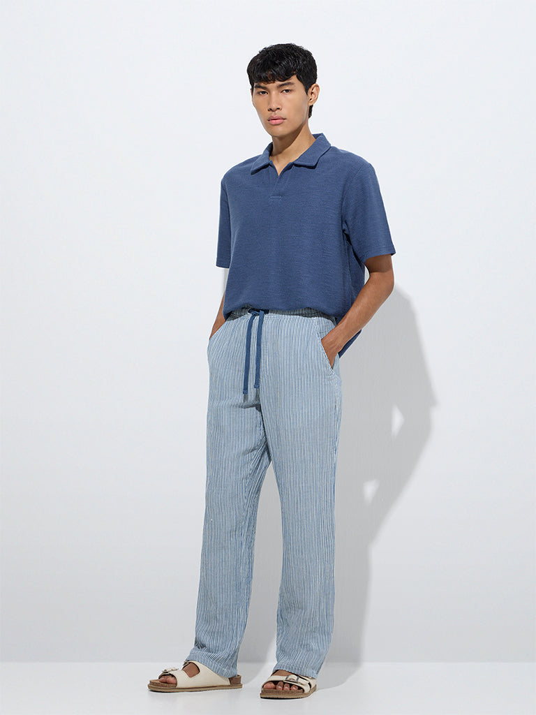 ETA Indigo Striped Relaxed-Fit Mid-Rise Cotton Chinos