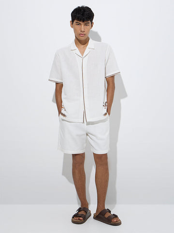 ETA White Embroidered Relaxed-Fit Linen Shirt
