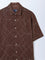 Ascot Dark Brown Printed Relaxed Fit Linen Blend Shirt