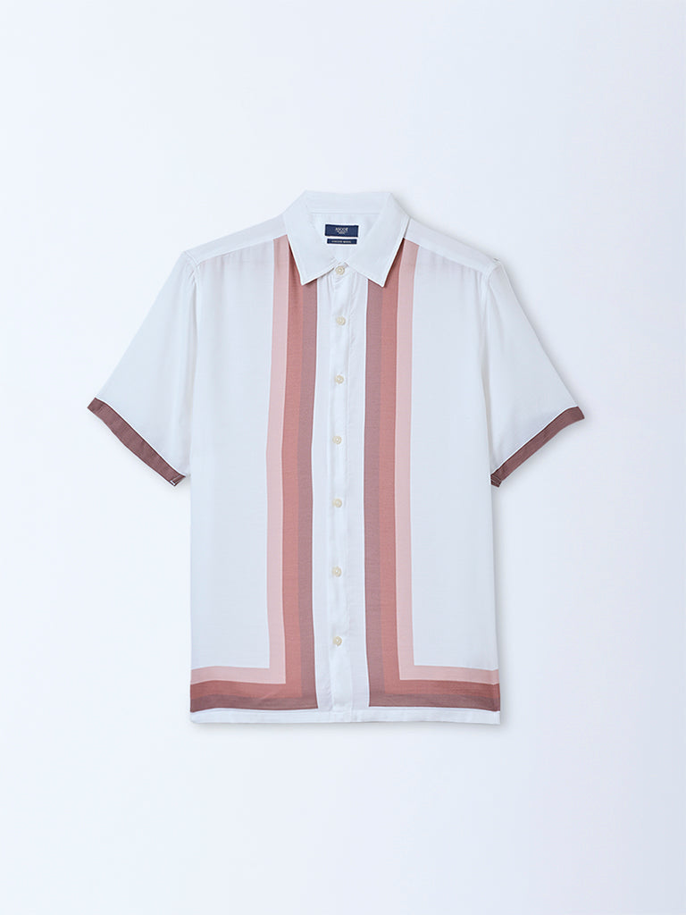 Ascot Off-White Stripe Pattern Relaxed-Fit Shirt
