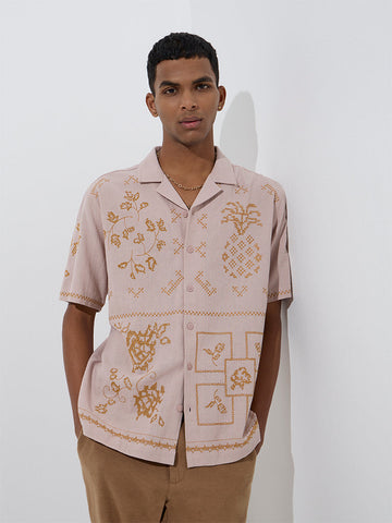 ETA Dusty Pink Embroidered Relaxed-Fit Cotton Shirt