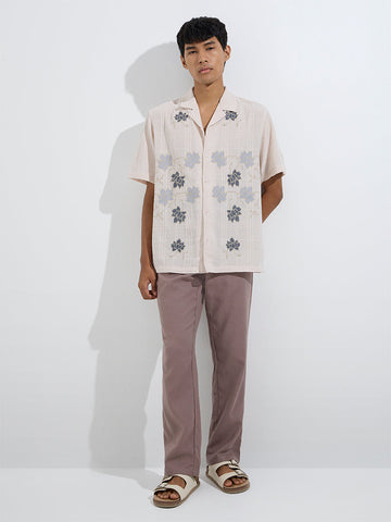 ETA Light Pink Embroidered Relaxed-Fit Cotton Shirt