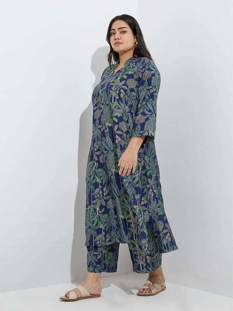 Diza Navy Botanical-Inspired Ethnic Pants