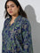 Diza Navy Botanical Design A-Line Kurta