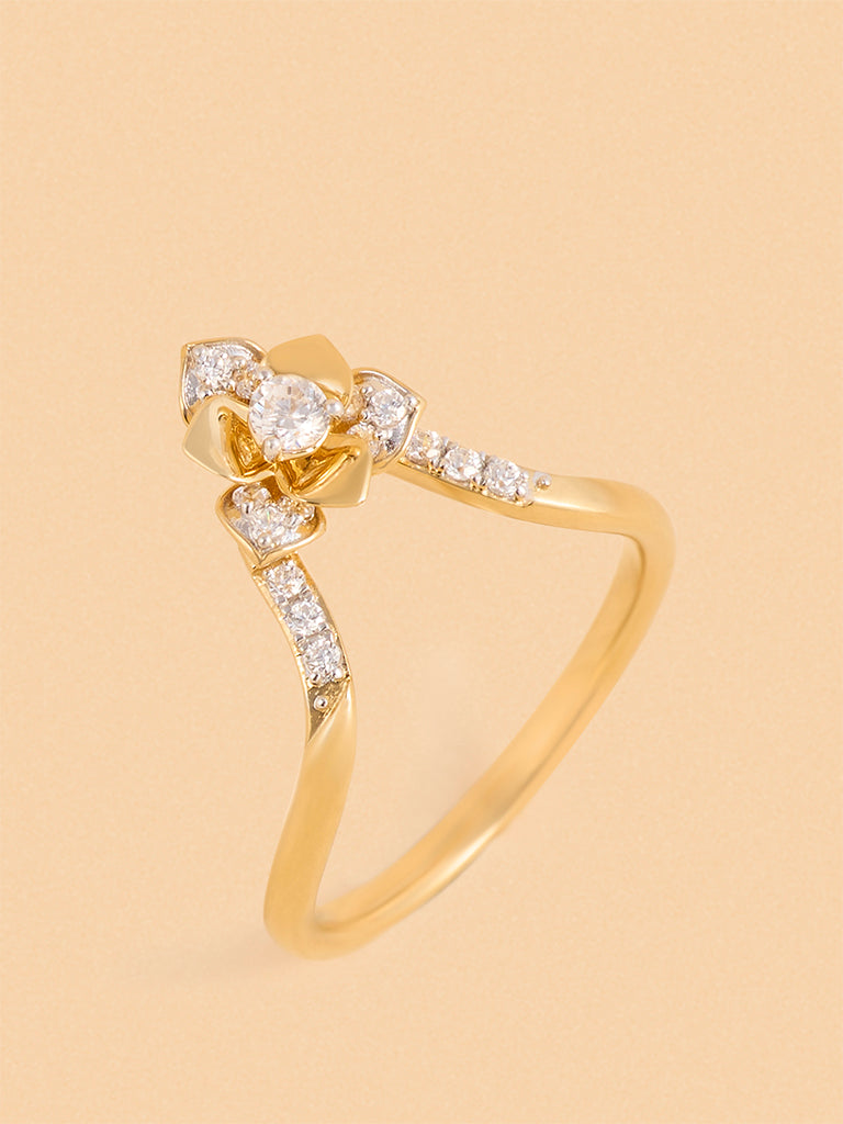Gold Multilayer Rose V Ring
