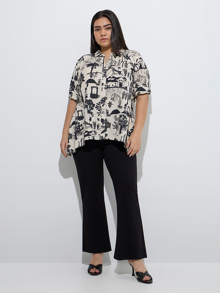 Gia Beige Scenic-Inspired Cotton-Blend Shirt