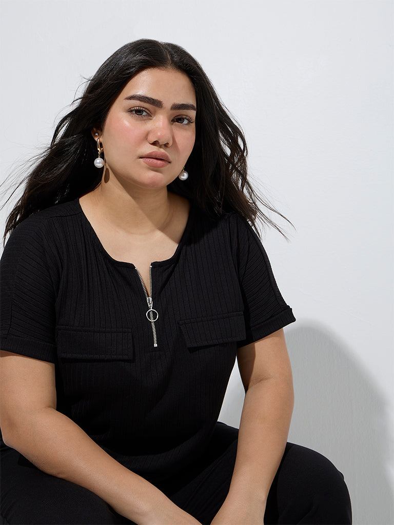 Gia Black Self-Striped Top