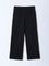 Gia Black Crinkle-textured High-Rise Cotton Pants