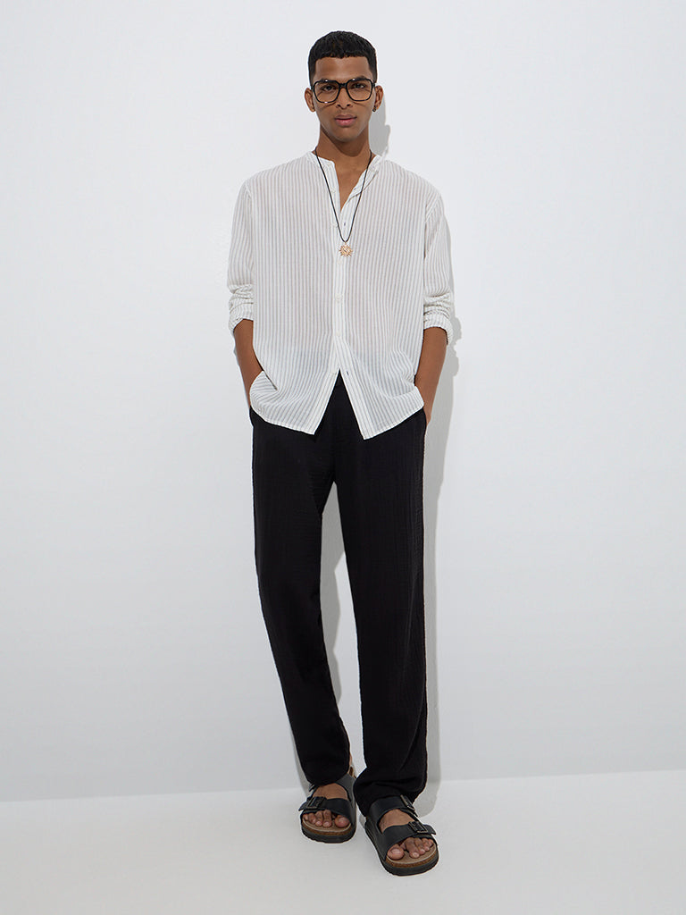 ETA Off-White Stripe Patterned Relaxed-Fit Cotton Shirt