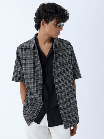 ETA Black Checks Detailed Relaxed-Fit Cotton Shirt