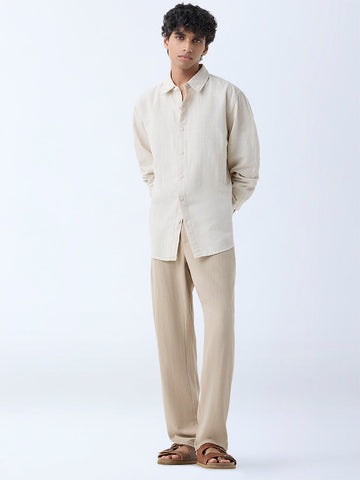 ETA Light Beige Self-Striped Relaxed-Fit Cotton Shirt