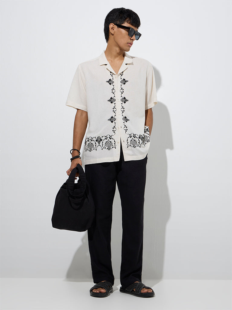 ETA Off-White Embroidered Relaxed-Fit Shirt