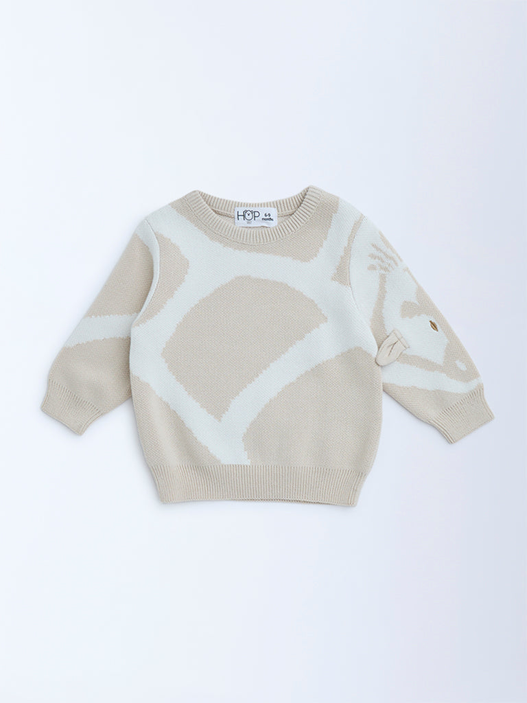 HOP Baby Beige Animal Design Cotton Sweater