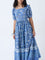 Bombay Paisley Blue Floral Pattern Cotton A-Line Dress