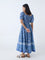 Bombay Paisley Blue Floral Pattern Cotton A-Line Dress