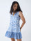 Bombay Paisley Blue Floral Detailed Cotton A-Line Dress