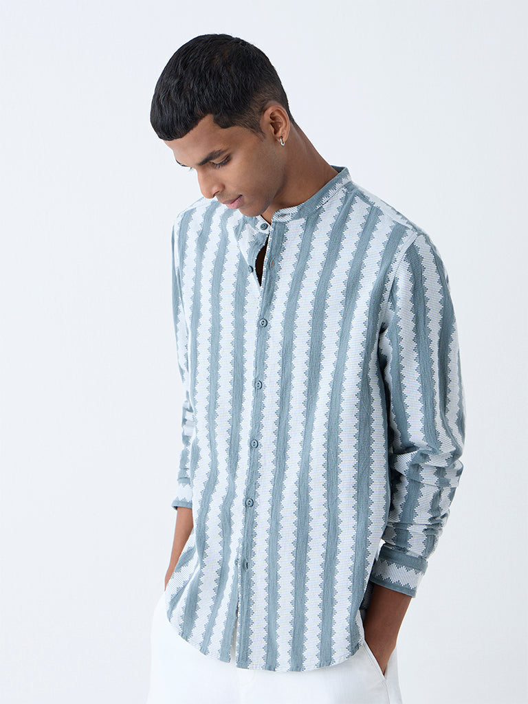 ETA Teal Embroidered Resort-Fit Cotton Shirt