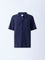 ETA Navy Crinkle-Texture Relaxed-Fit Cotton Shirt