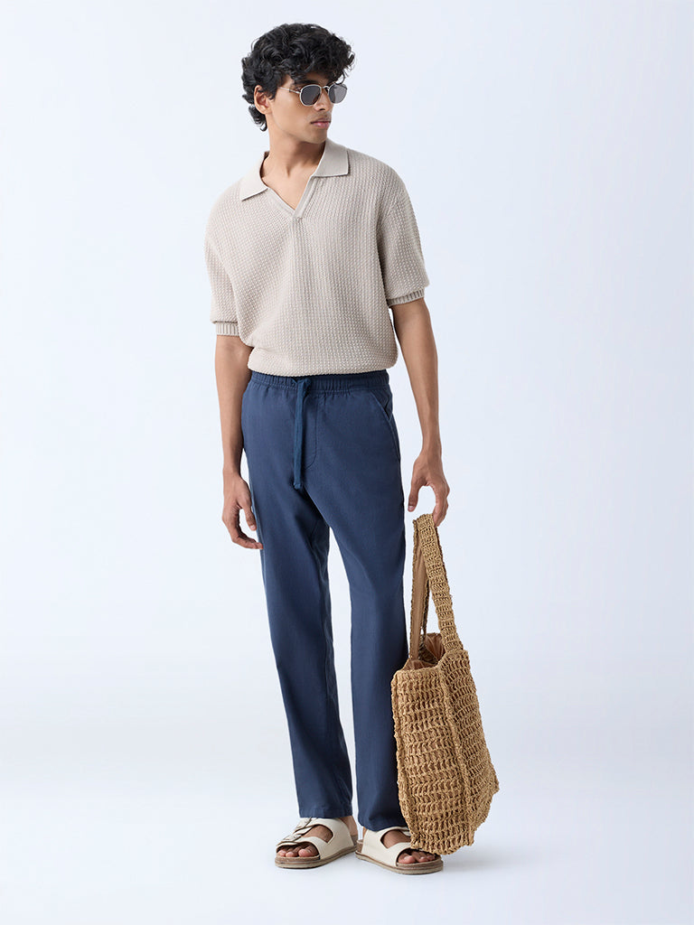 ETA Navy Solid Relaxed-Fit Mid-Rise Cotton Chinos