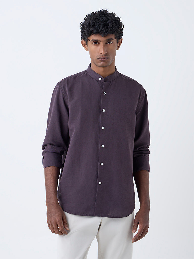 Ascot Dark Purple Relaxed-Fit Linen-Blend Shirt