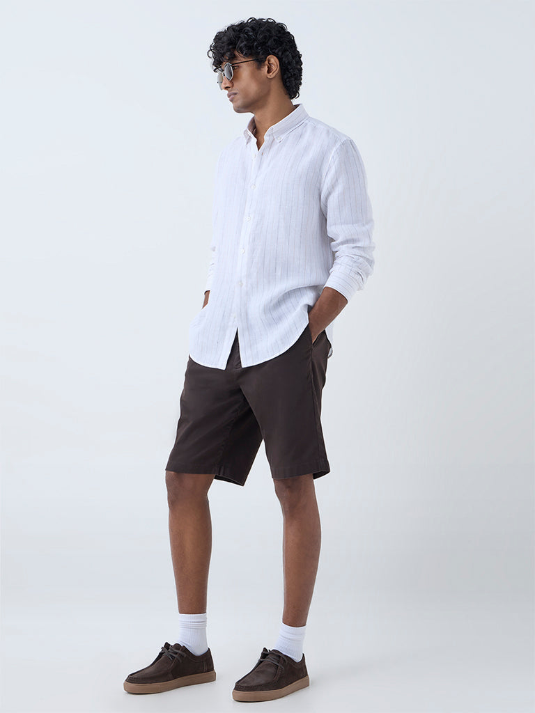 Ascot White Striped Relaxed-Fit Cotton Shirt