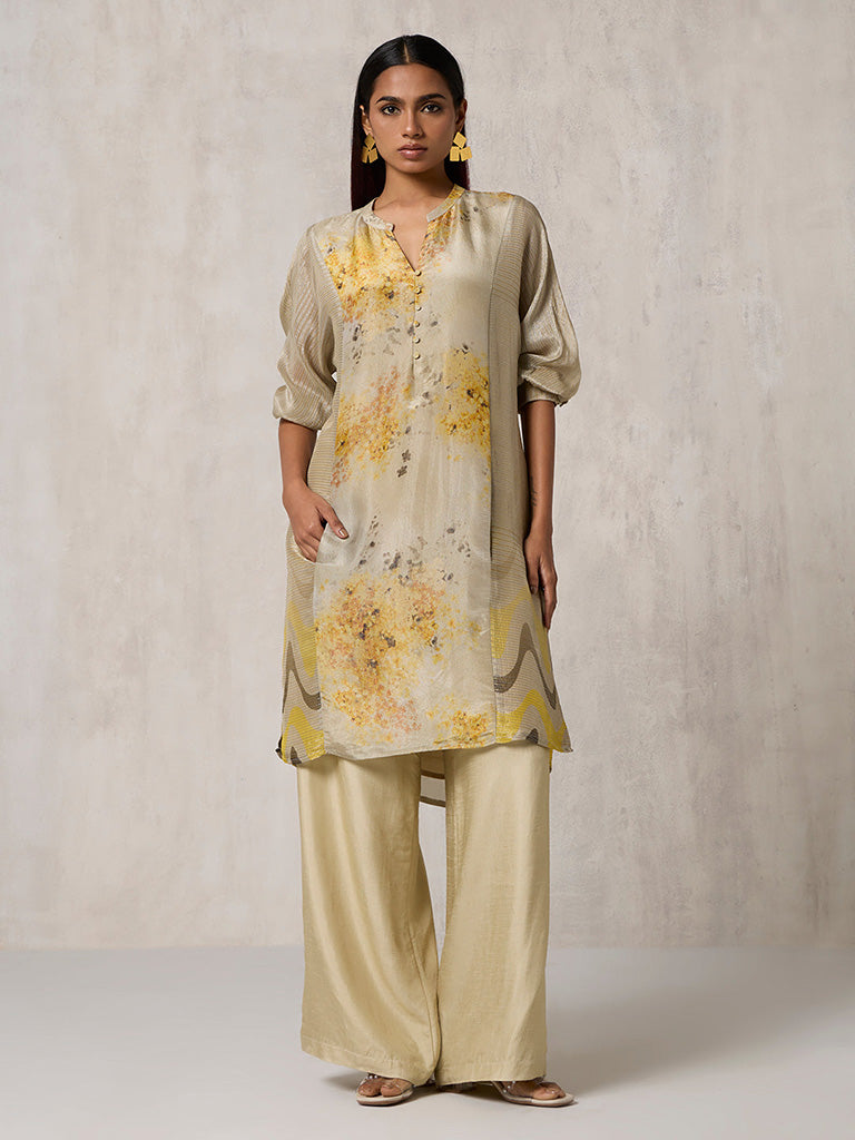 Abstract Printed Beige Kurta