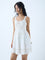 Bombay Paisley White Crochet-Detailed A-Line Cotton Dress