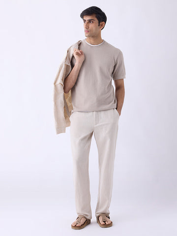 ETA Beige Woven-Textured Relaxed-Fit Cotton T-Shirt