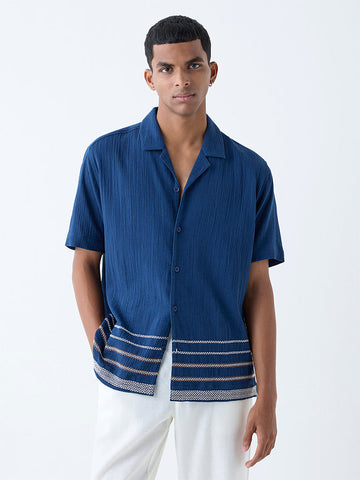 ETA Indigo Crinkle-Textured Relaxed-Fit Cotton Shirt