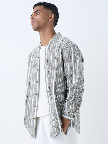 ETA Olive Stripe Relaxed-Fit Cotton Shirt