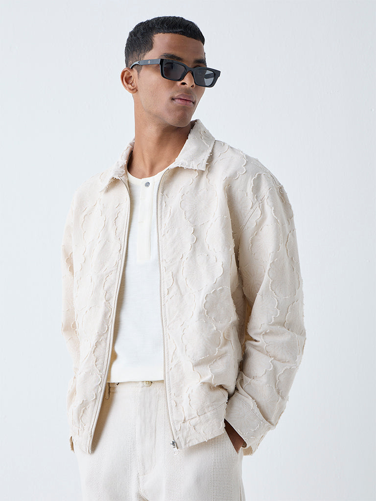 ETA Off-White Floral Design Relaxed-Fit Cotton Jacket