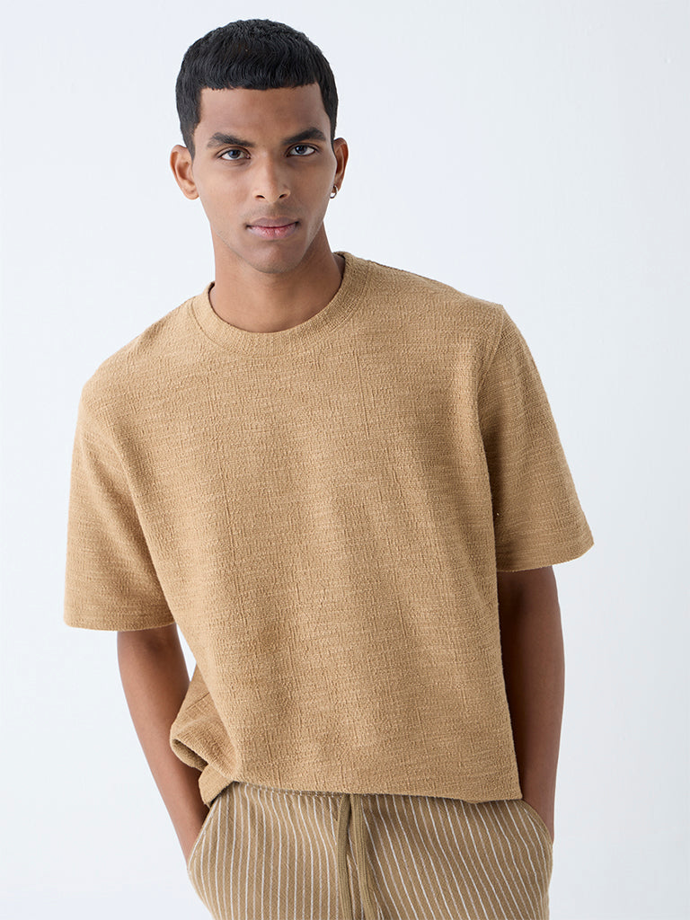 ETA Brown Self-Textured Relaxed-Fit Cotton-Blend T-Shirt