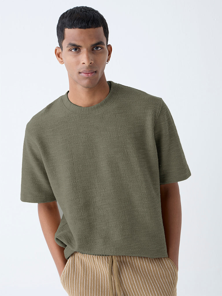 ETA Olive Self-Textured Relaxed-Fit Cotton-Blend T-Shirt