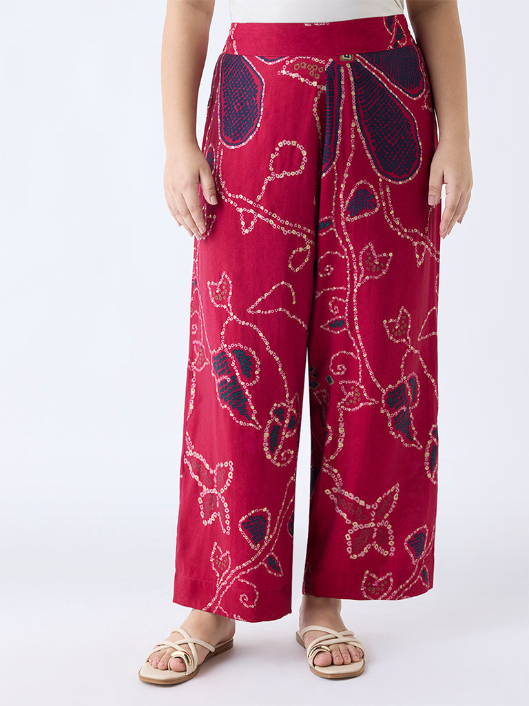 Diza Red Bandhani Print Pants
