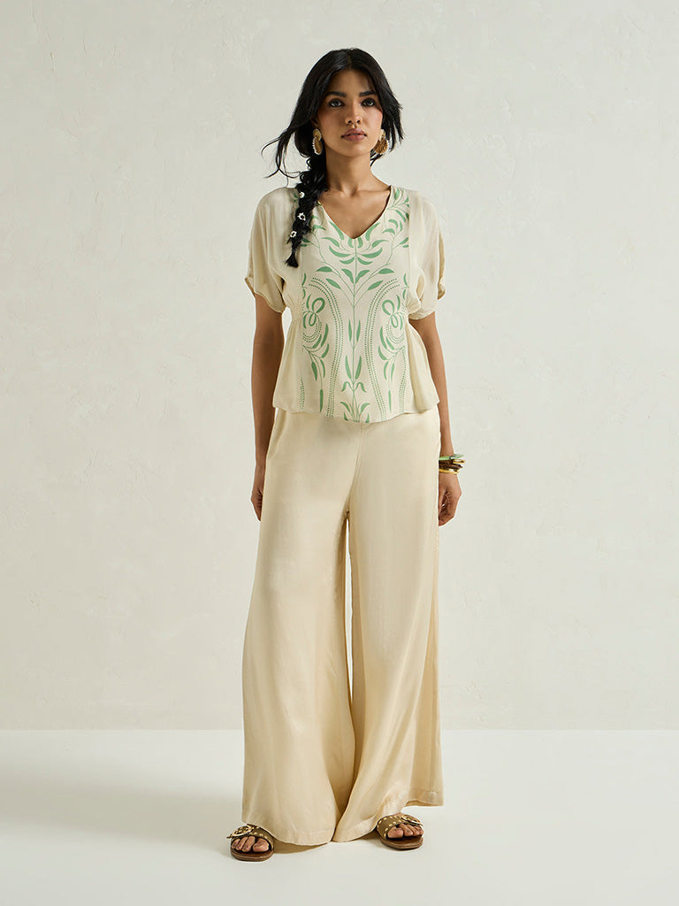 Botanical Pattern Off-White Top