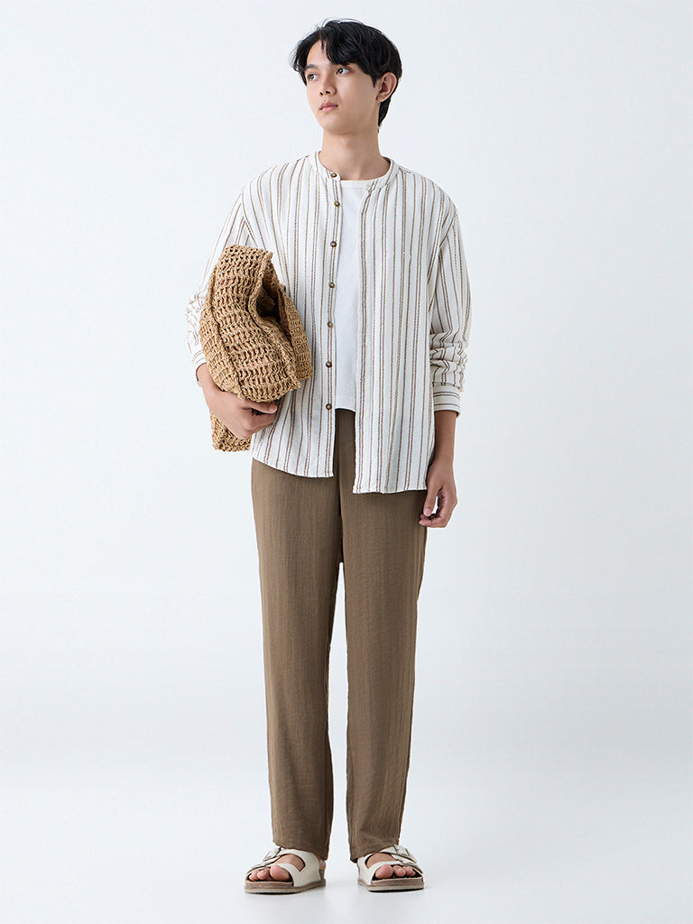 ETA Brown Solid Relaxed-Fit Mid-Rise Pants