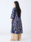 Diza Blue Floral Detailed A-Line Cotton Kurta