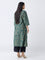 Diza Green Jamdani-Printed Cotton-Blend A-Line Kurta