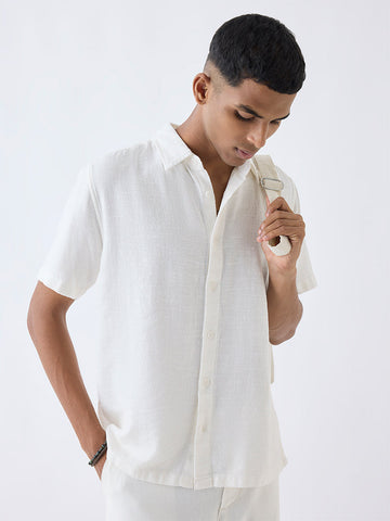 ETA Off-White Solid Relaxed-Fit Cotton-Blend Shirt