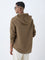 ETA Brown Solid Relaxed-Fit Cotton-Blend Hooded Shirt