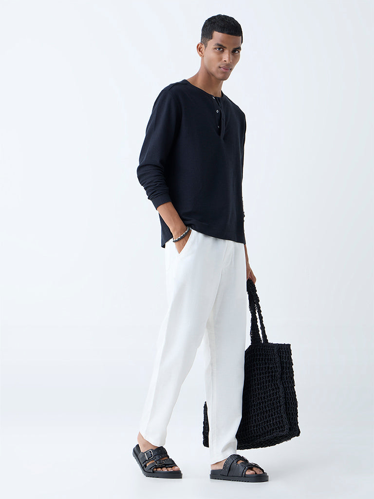 ETA Black Slim-Fit Cotton Henley T-Shirt