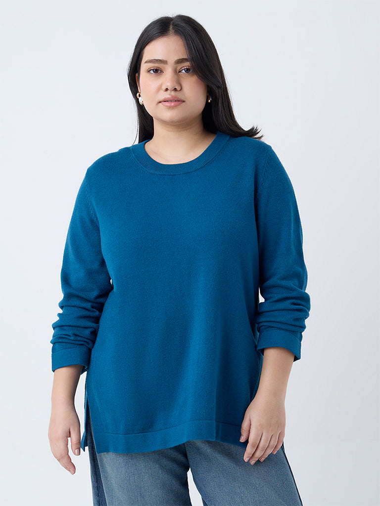 Gia Blue Knit-Textured Sweater