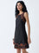 Bombay Paisley Black Embroidered Cotton-Blend Shift Dress