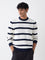 Ascot White Striped Relaxed-Fit Cotton-Blend Sweater