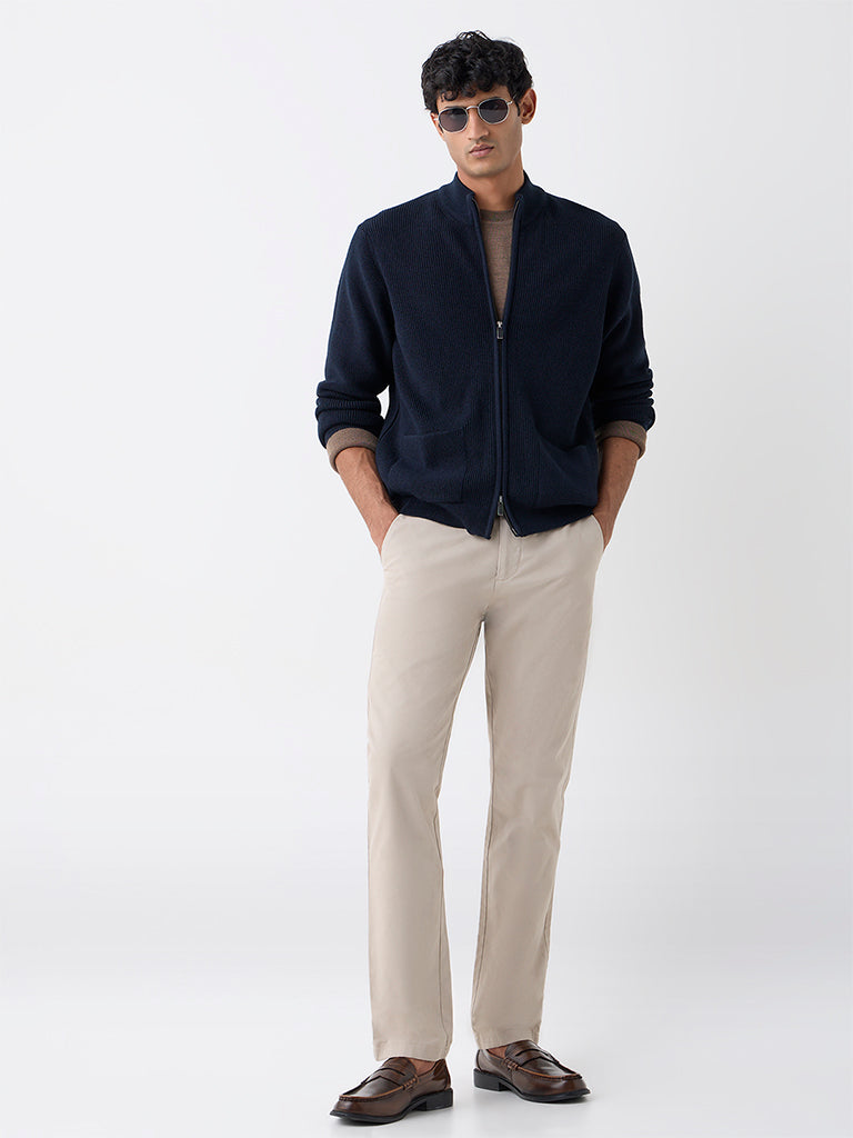 Ascot Navy Knit-Textured Relaxed Fit Jacket