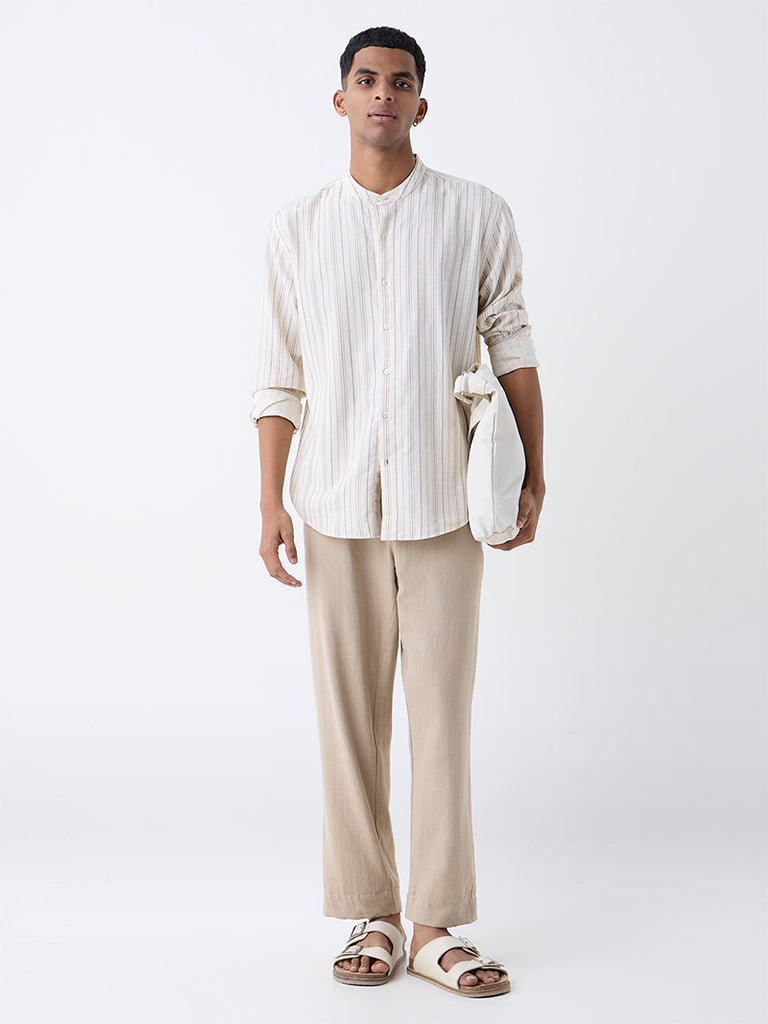 ETA Cream Striped Relaxed-Fit Cotton Shirt