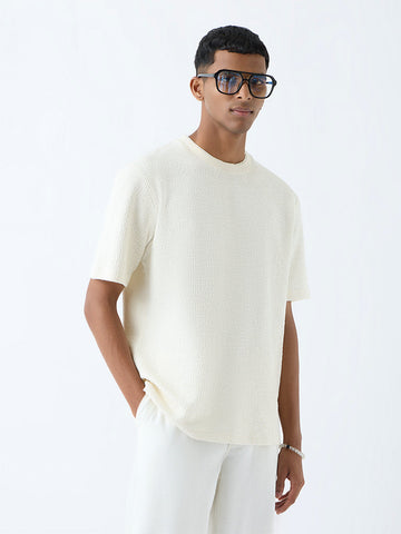 ETA Off-White Self-Textured Relaxed-Fit Cotton-Blend T-Shirt