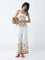 Bombay Paisley White Foliage Print Cotton-Blend Palazzos