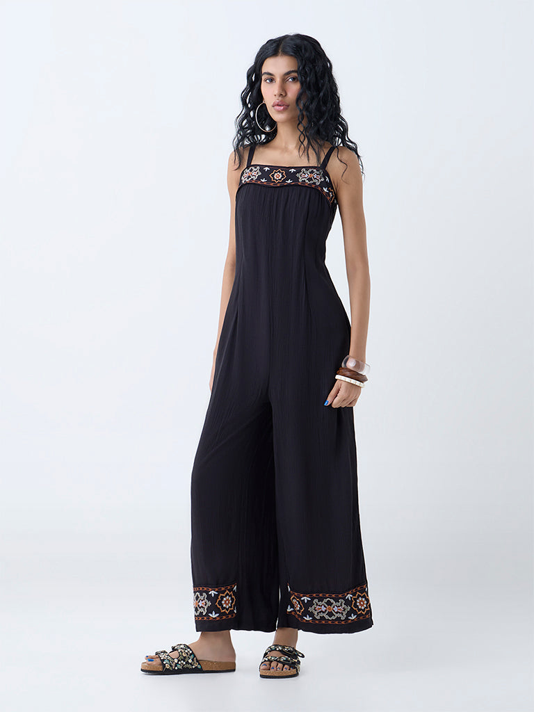 Bombay Paisley Black Embroidered Jumpsuit